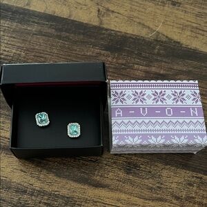 Avon Angelic Sparkling Stud Earrings- Aqua
